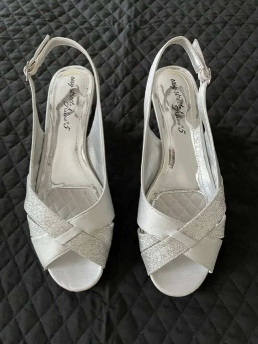 Silver Sling Back Heels 8.5 Wide